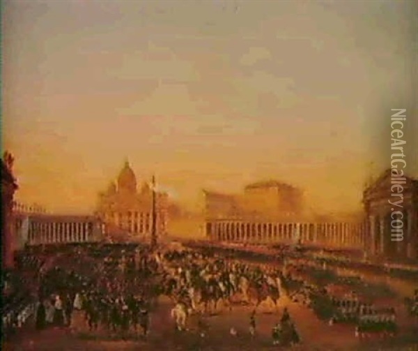 Entree Des Troupes Francaises A Rome En 1849, Sous Le       Commandement Du General Oudinot Oil Painting - Ippolito Caffi