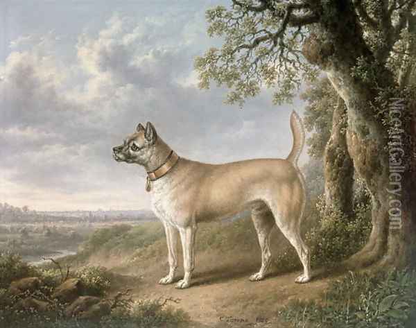 A Terrier on a path in a wooded landscape Oil Painting - Charles Towne
