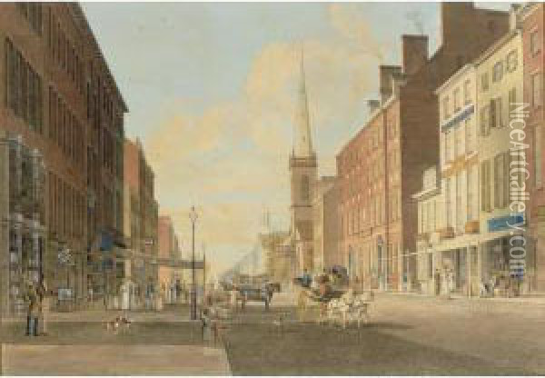 Broadway Looking South From Liberty Street Oil Painting - John William Hill