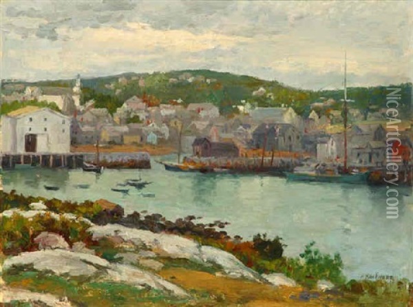 Cloudy Day - Rockport Harbor, Cape-ann, Ma Oil Painting - Ferdinand Kaufmann