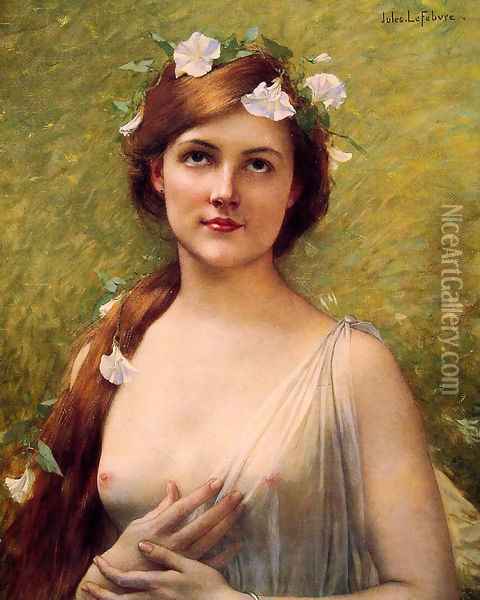 Young Woman With Morning Glories In Her Hair Oil Painting - Jules Joseph Lefebvre