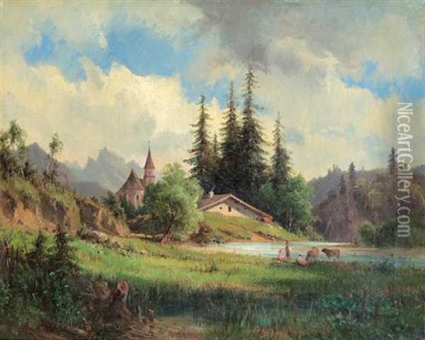 Tiroler Gebirgsfluss Oil Painting - Ludwig Georg Eduard Halauska