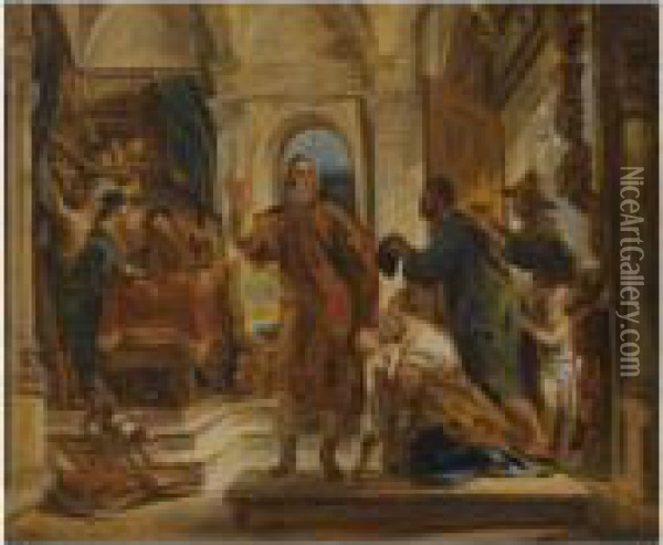 Saint Ivo, Patron Saint Of Lawyers, Receiving Petitioners Oil Painting - Jacob Jordaens