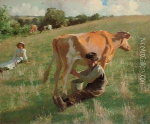 Summer Milking Oil Painting - Harvey Harold