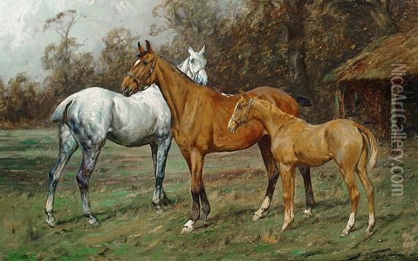 Horses In A Paddock Oil Painting - George Wright
