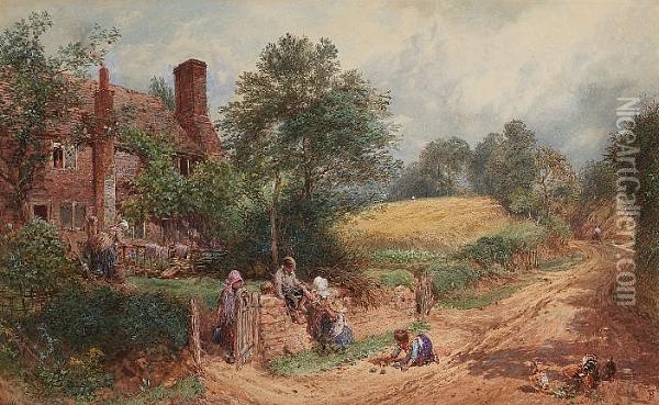 A Cottage In Surrey Oil Painting - Myles Birket Foster