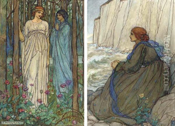 Illustrations For Tennyson's Guinevere (two Illustrated) Oil Painting - Emma Florence Harrison