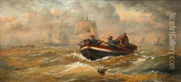 Mending The Nets; Landing The Catch Oil Painting - William Jenner