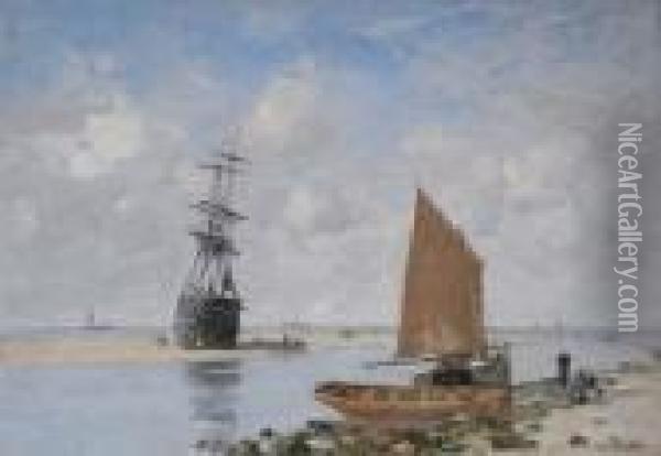 Passe De Trouville, Maree Basse Oil Painting - Eugene Boudin