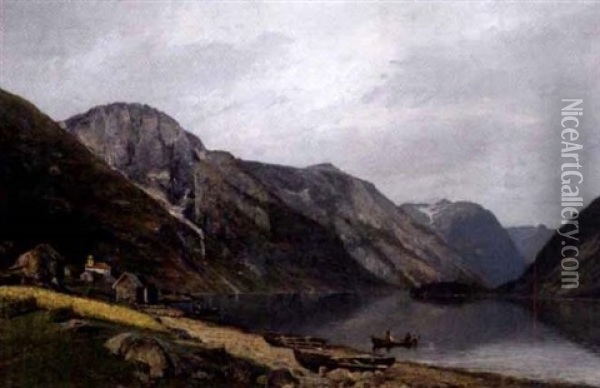 Fjordlandskap Med Bebyggelse Oil Painting - Carl Nielsen