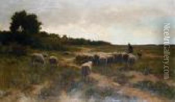 A Shepherd With His Flock Oil Painting - Willem II Steelink