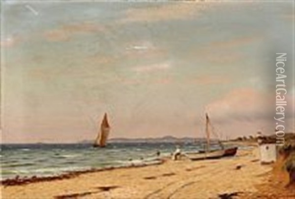 Sommerdag Paa Stranden Ved Raageleje Oil Painting - Johan Jens Neumann