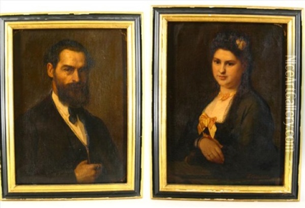 Ancestral Portrait (+another; Pair) Oil Painting - Georg Cornicelius