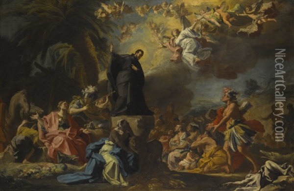 Saint Francis Xavier Preaching To The Four Continents Oil Painting - Domenico Antonio Vaccaro