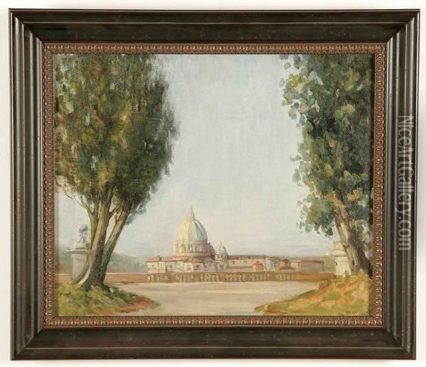 View Of St. Peter's Rome Oil Painting - Konrad Mueller-Kuerzwelly