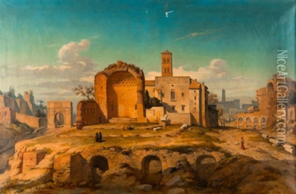 Vue Du Forum A Rome Oil Painting - Pierre Bonirote
