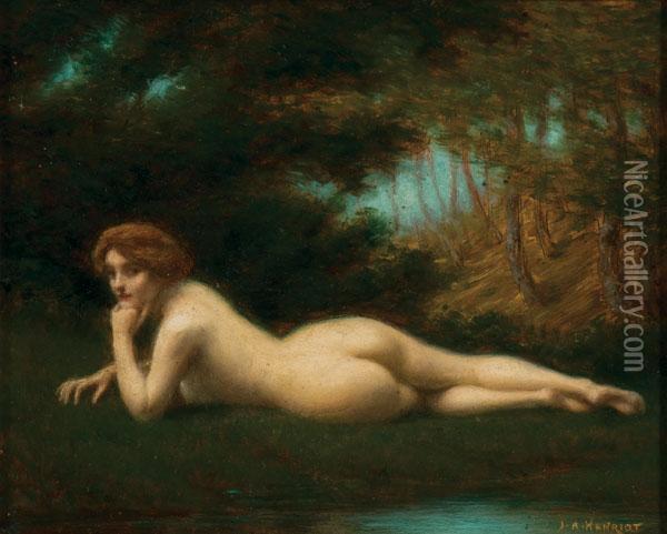 Nude In Wooded Clearing Near Stream Oil Painting - Jules Armand Hanriot