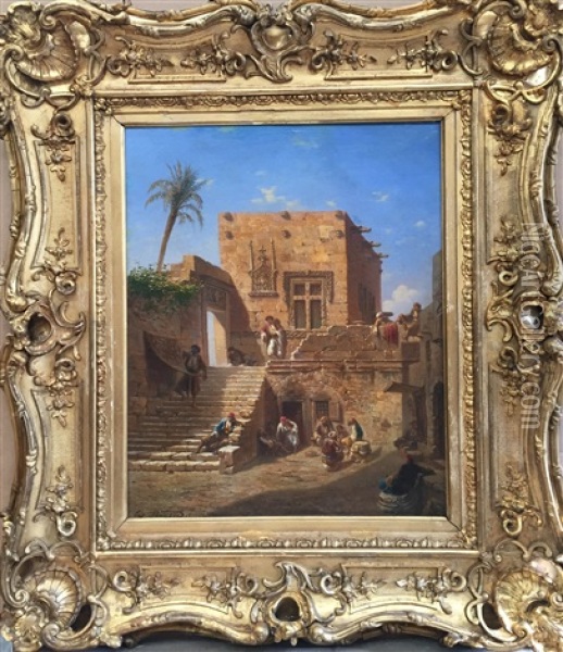 La Loge Des Marchands, Rhodes Oil Painting - Eugene Napoleon Flandin