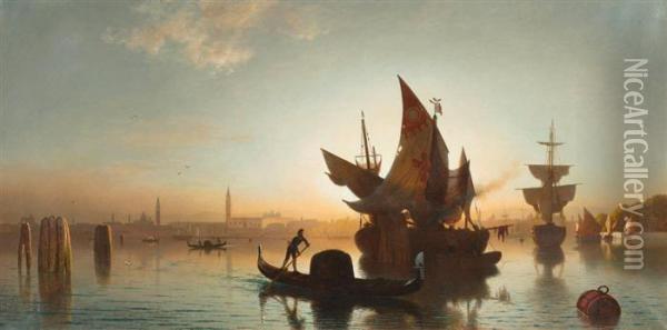 View Of Venice In The Evening Sunlight Oil Painting - Ludwig Meixner