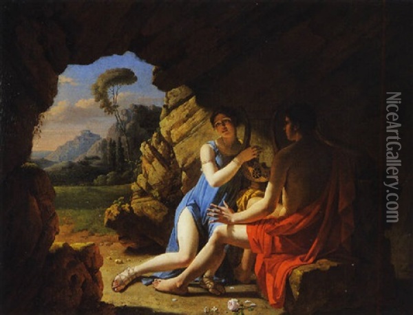 Sapho Et Phaon Chantant Leur Amour Dans Une Grotte Oil Painting - Martin Droelling