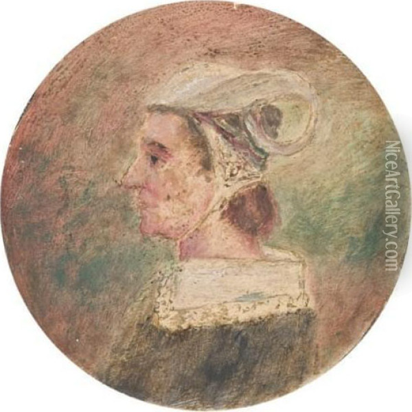 Femme De Profil A La Coiffe Oil Painting - Adolphe Felix Cals