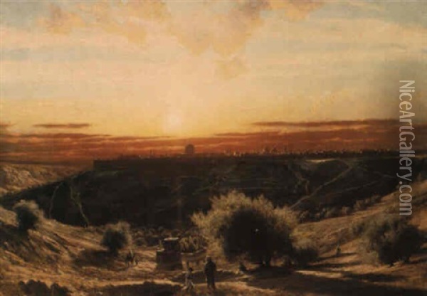 Jerusalem From The Mount Of Olives Oil Painting - James Fairman