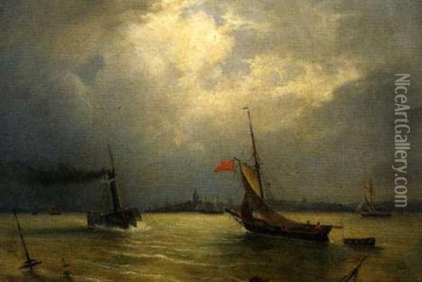 Bateaux En Mer. Oil Painting - Baron Jean Antoine Theodore Gudin