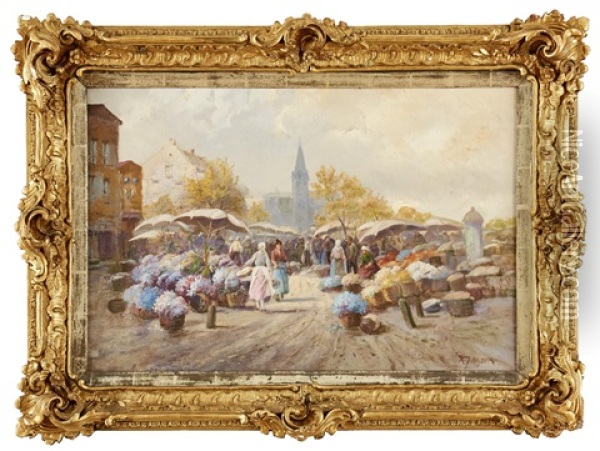 Blomstermarknad Oil Painting - Karl Theodor Wagner