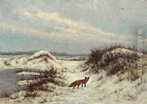 A Fox In A Winter Landscape Oil Painting - Franz De Vadder