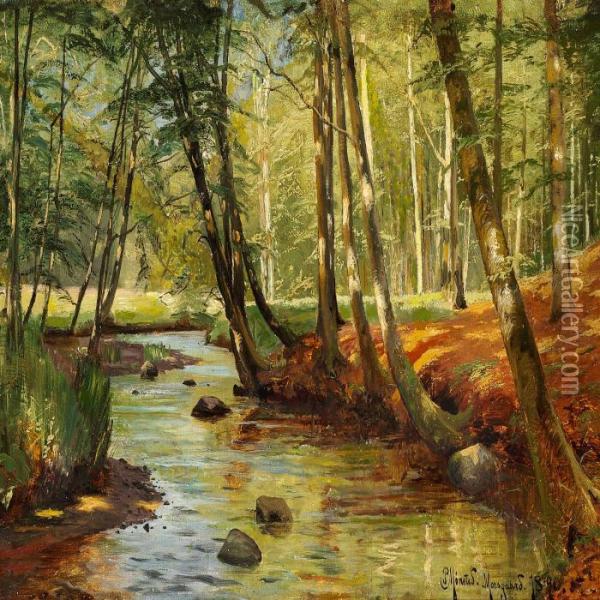 Stream In Moesgaard Forest Oil Painting - Peder Mork Monsted