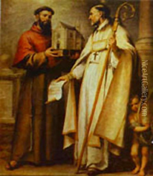 St Leander And St Bonaventura 1665-1666 Oil Painting - Bartolome Esteban Murillo