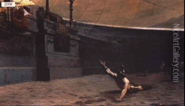 Fallen Gladiator In An Arena Oil Painting - William de Leftwich Dodge