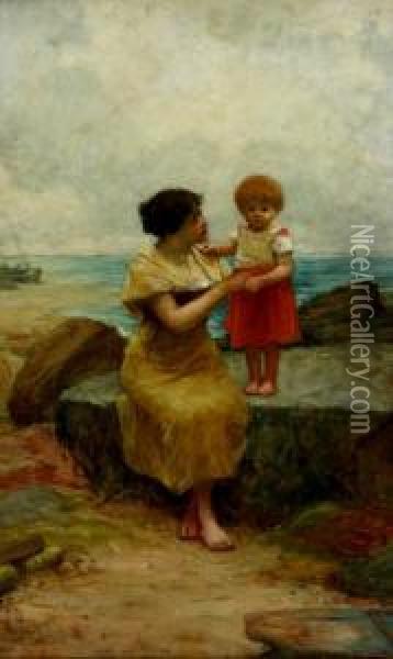 Mother And Child Oil Painting - John P. Burr