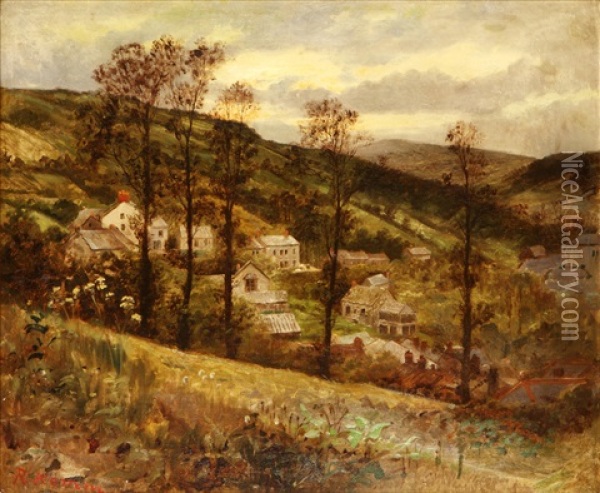 Village In A Valley Oil Painting - Robert Kemm