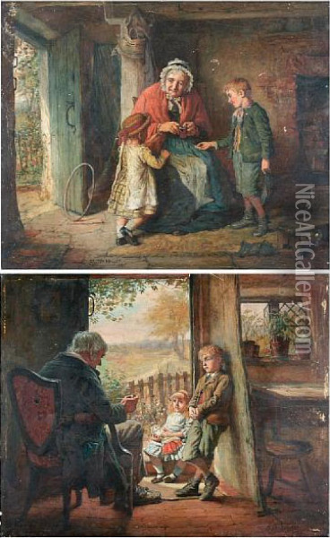 Grandfather's Tale; And Pocket Money Oil Painting - Robert W. Wright