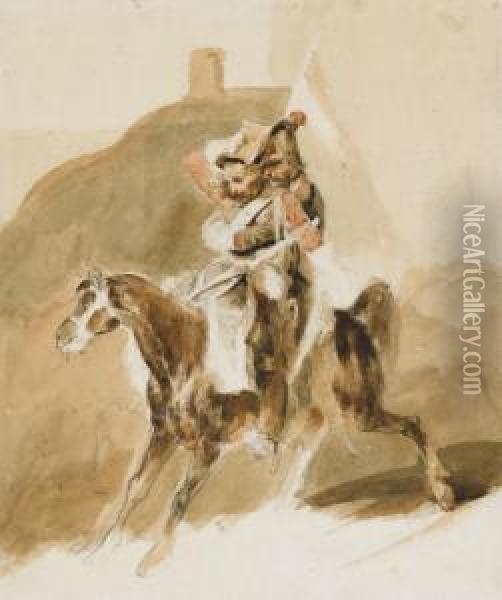 Deux Cavaliers Sur Un Cheval Oil Painting - Nicolas Toussaint Charlet