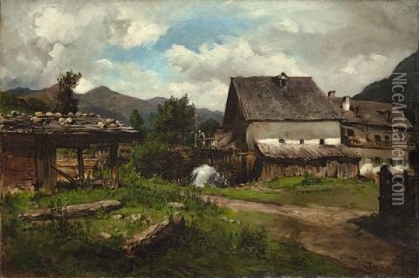 Gastein, Kirchbach Mit Hausern Oil Painting - Albert Hertel