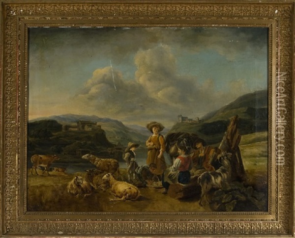 Rastande Herdar I Bergslandskap Oil Painting - Carl Axel Raab