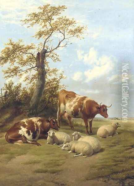 Cattle Resting Oil Painting - Thomas Sidney Cooper