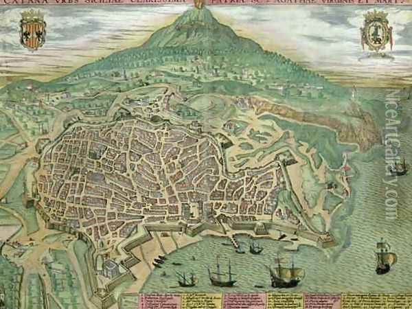 Map of Catania from Civitates Orbis Terrarum Oil Painting - Joris Hoefnagel