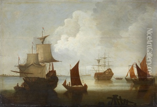 Sailing Ships And Boats On Calm Seas Oil Painting - Hendrik Jacobsz Dubbels