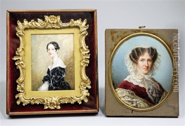 Portrait De Miss Soane En Robe De Velours Noir Vers La Gauche (2 Works) Oil Painting - Henry Wilkin