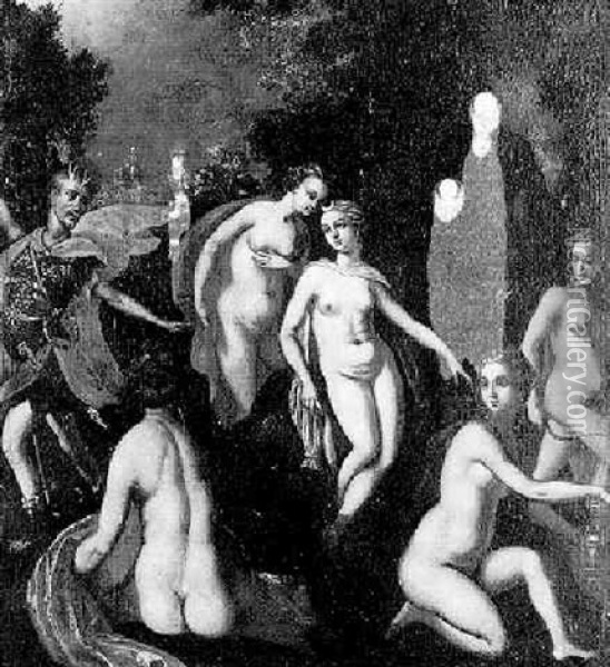 Diana And Her Nymphs Surprised By Actaeon Oil Painting - Joseph Heintz the Younger