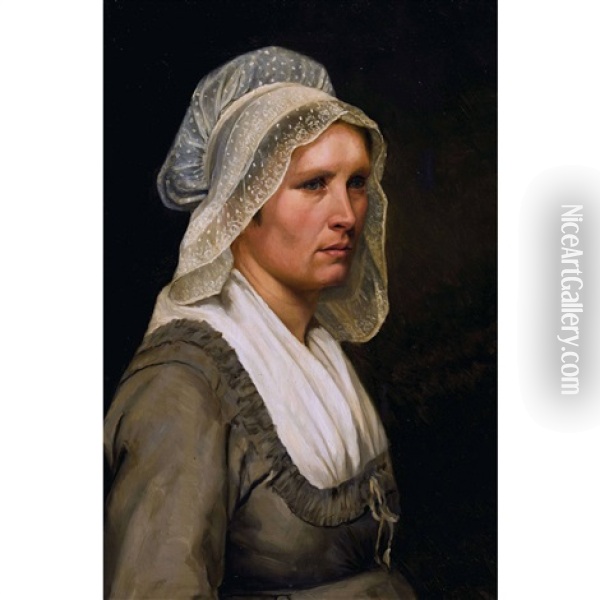 Portrat Einer Frau Mit Weisser Haube Oil Painting - Christina Stoel
