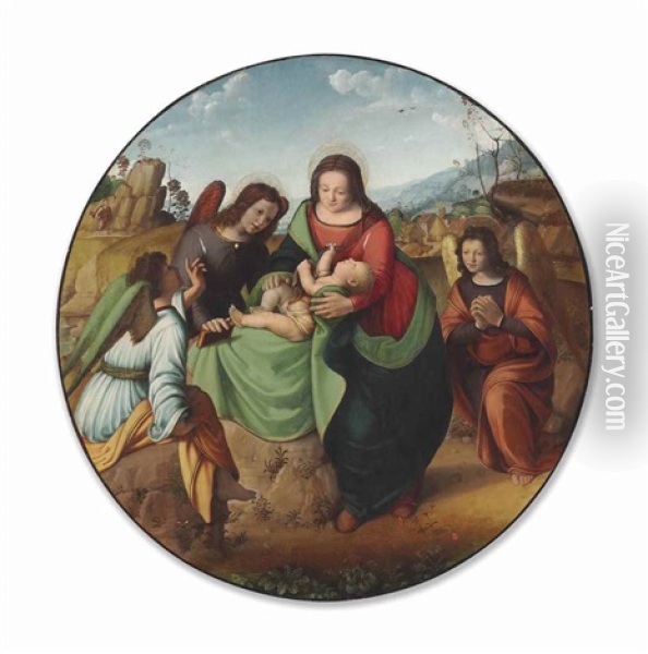 The Adoration Of The Christ Child With Three Angels Oil Painting -  Piero di Cosimo