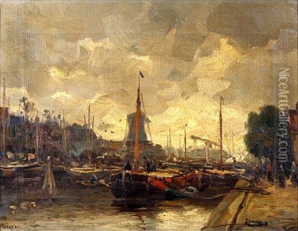Harbor Scene Oil Painting - Antonius Bernardus Dirckx