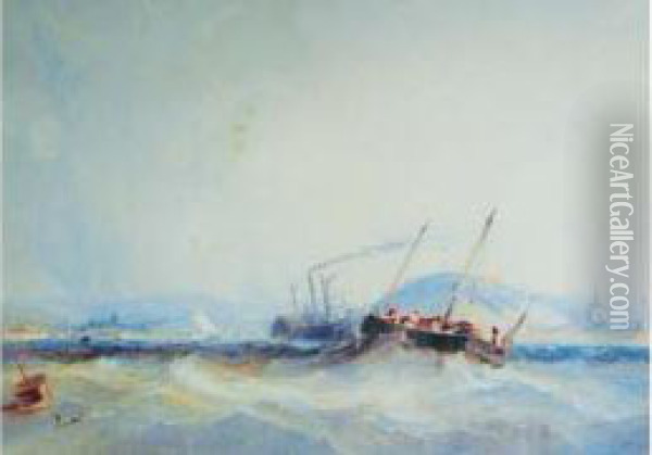 < Le Port De Bayonne >. Oil Painting - Antoine-Desire Heroult