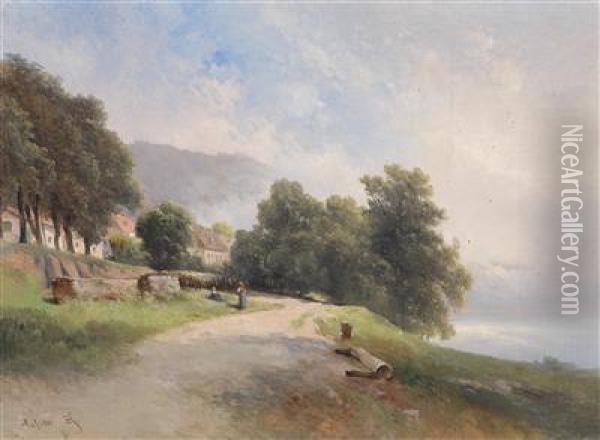 Holzgarten, Outskirts Of Passau Oil Painting - Karl Franz Emanuel Haunold