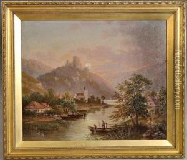 A Peaceful Evening N The Rhine Oil Painting - Albert Dunnington