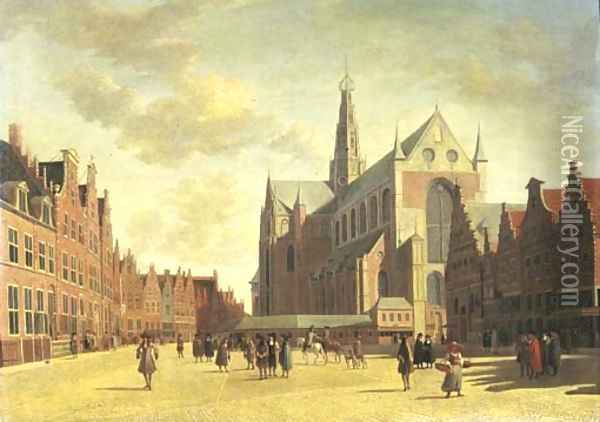 A view of Haarlem with St. Bavo's Cathedral Oil Painting - Gerrit Adriaensz Berckheyde